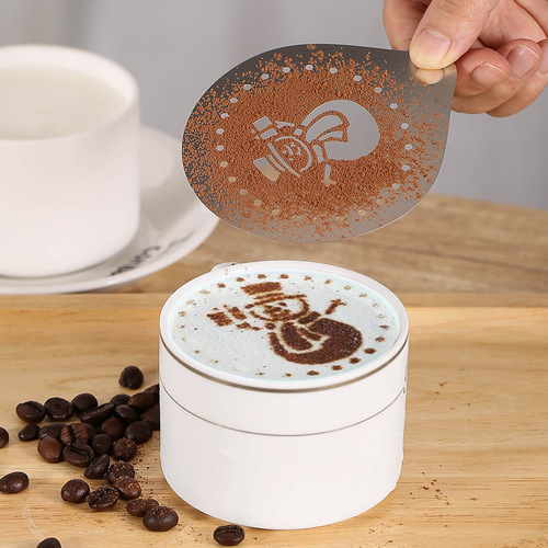 花式咖啡拉花器具 不锈钢卡通奶泡咖啡喷花模具 花式撒粉印花模