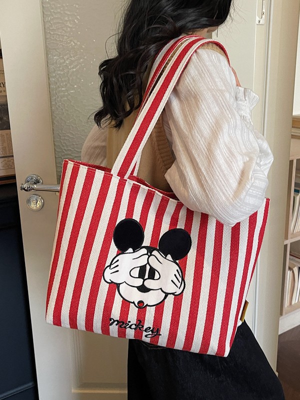 Bolso de lona a rayas de moda para mujeres nuevo lindo cartón de dibujos animados bolso de hombro de gran capacidad bolso de viaje de clase