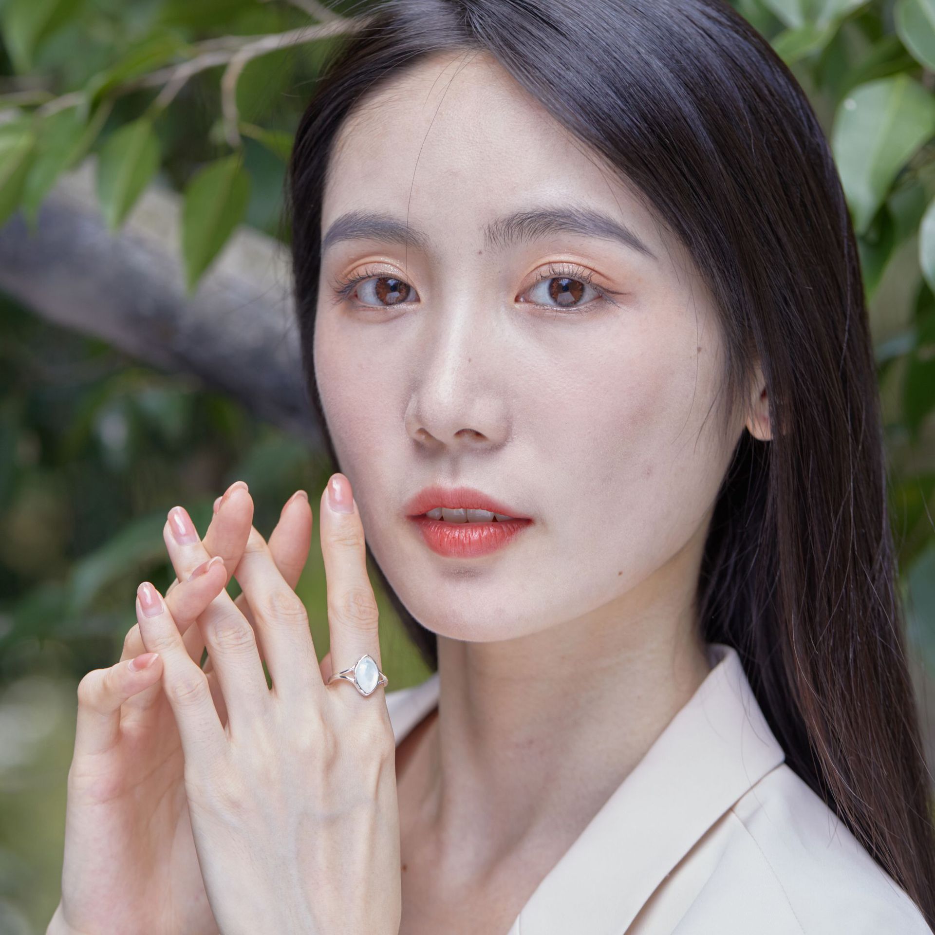 New retro simple 925 silver electroplating simple geometric white shell ring