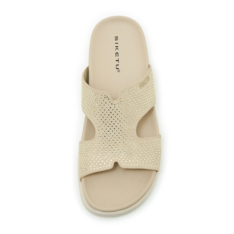 Dép sandal nữ xỏ ngón đế bệt đính đá lấp lánh phong cách Hàn Quốc — màu đen, màu hồng, màu mơ chi tiết 29