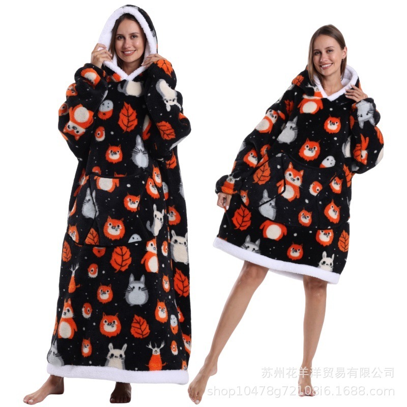 新しい防寒服 tk ドロップシッピングホームパジャマ怠惰なテレビブランケット特大極厚拡張大人パーカー tm ラベル|undefined