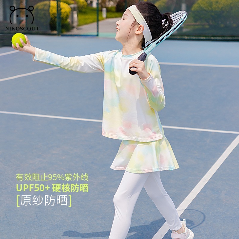 女の子のサマースーツ、スポーツ速乾服、子供服、プロバドミントントレーニングスーツ、ランニング日焼け止め、アイスシルククール感|undefined