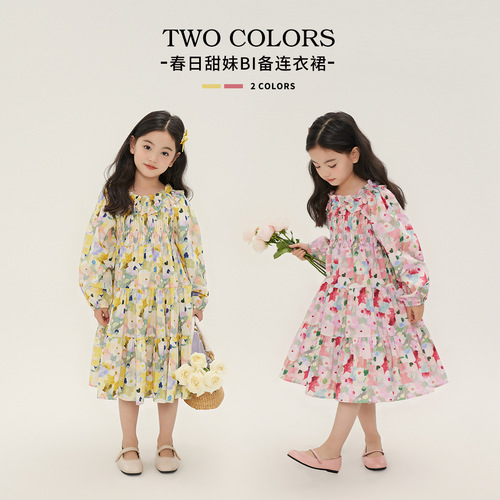 Pudding Haru's new sweet girl style floral dress for spring 2024 children's casual and stylish floral dress