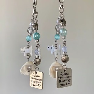 Spot Original Design New Style Small Fresh Summer Cat Shell Pendant Mobile Phone Chain Keychain Camera Chain Gift