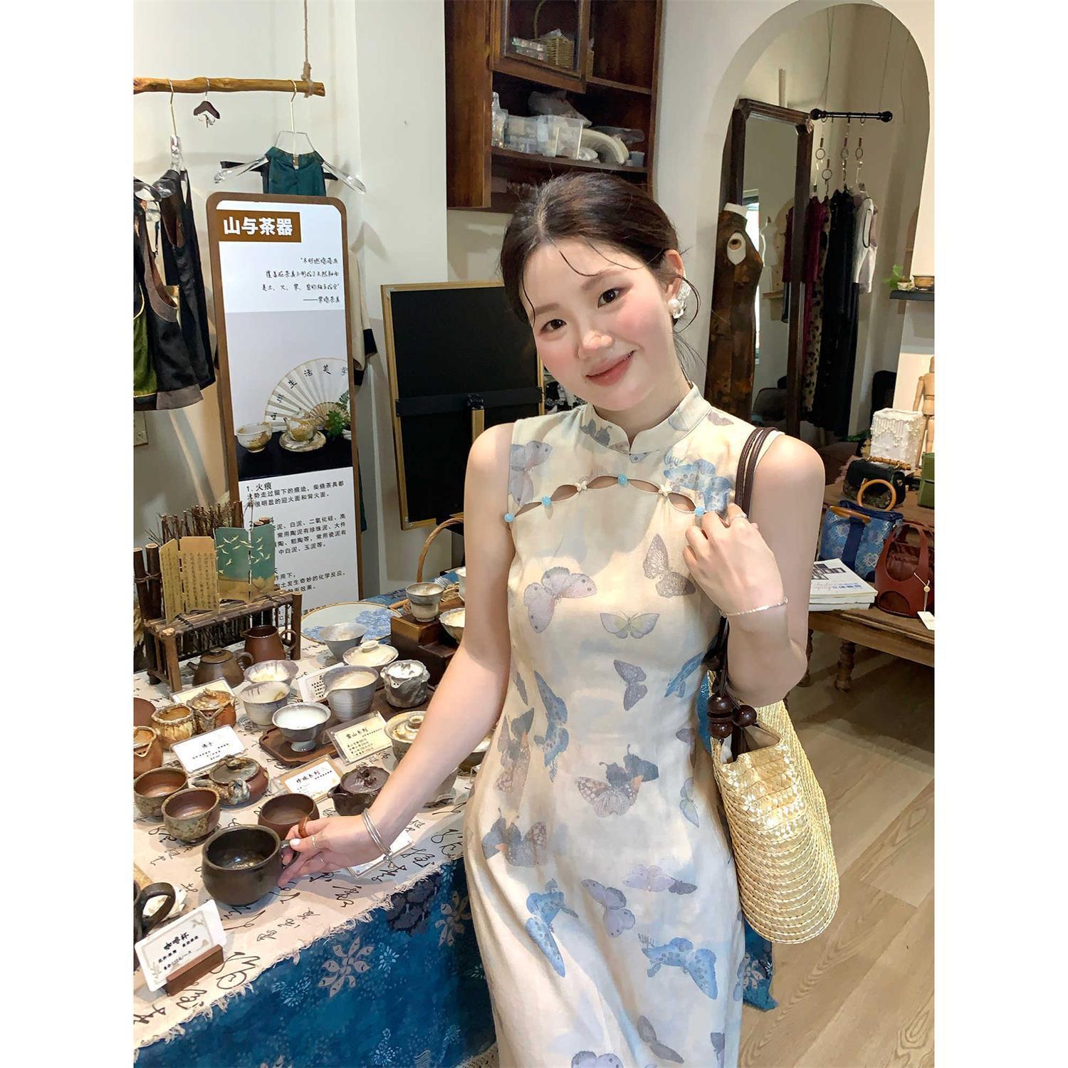 New Chinese Style Dress for Women, Improved Cheongsam, National Style, 2025 Summer Retro Temperament, Gentle Sleeveless Dress