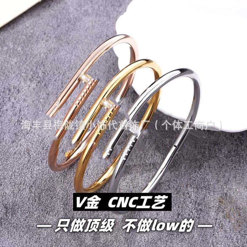 High Version V Gold Nail Bracelet Thick Plated 18K Rose Gold Glossy Bracelet Full of Diamond Head and Tail Diamond Bracelet Bracelet Wholesale