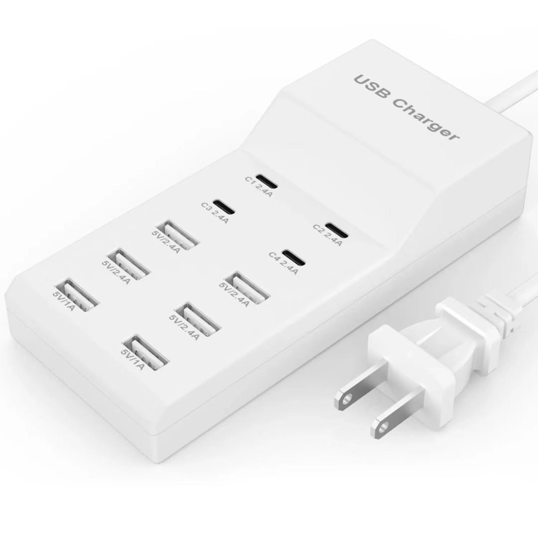 10端口Type-c+USB充电器50W 2.4A/1A 1m多设备兼容快速充电插座
