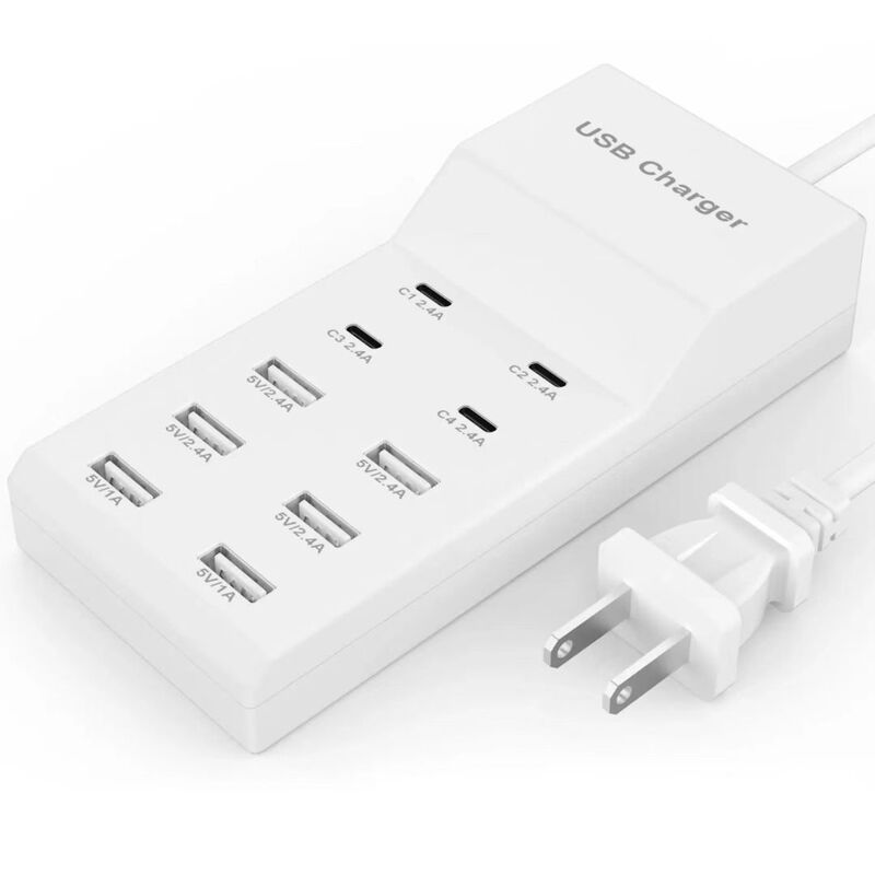 10 Ports Type-C+Usb Charger 50W 2.4A/1A 1m Multi-Device Compatible Fast Charging Socket