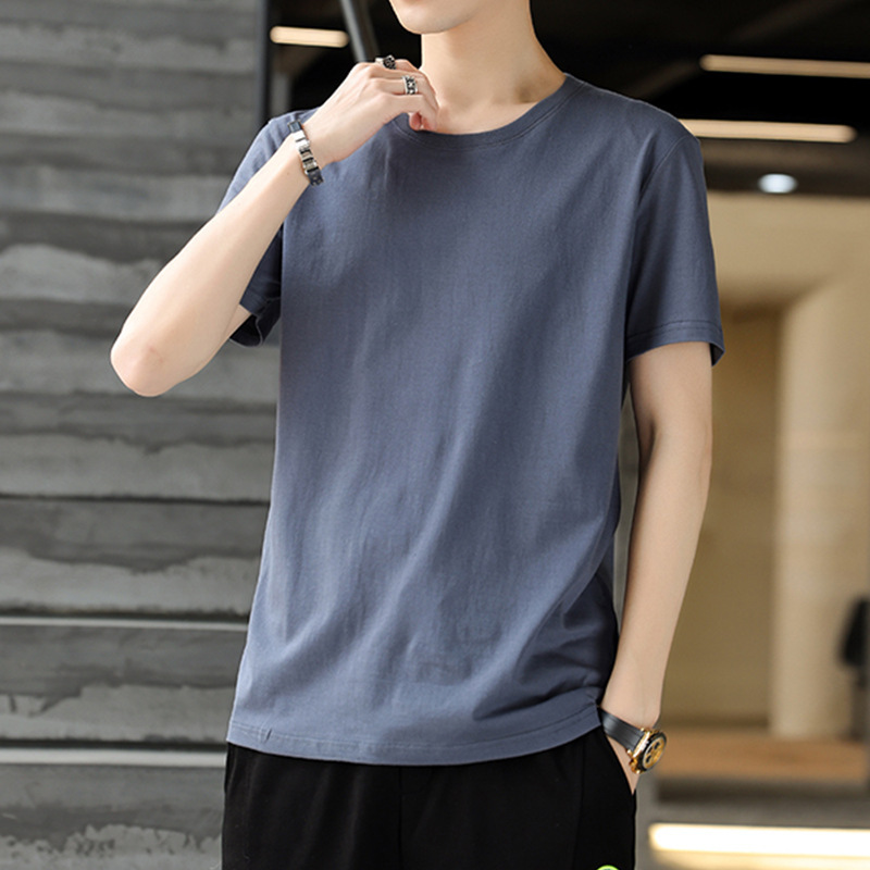 メンズ半袖Tシャツ夏の新しいラウンドネックカジュアルボトリングシャツメンズTシャツトレンディなルーズ半袖無地トップス紳士服|undefined