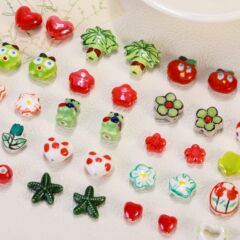 手绘陶瓷珠子花朵爱心苹果串珠散珠 diy饰品配件手串配饰材料批发