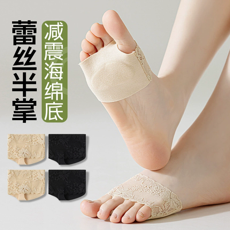 Женские кружевные носки на полуподошве, летние тонкие невидимые носки для обуви на низком каблуке, летние носки с разрезом на носке, нескользящие чехлы для носков на передней части стопы.