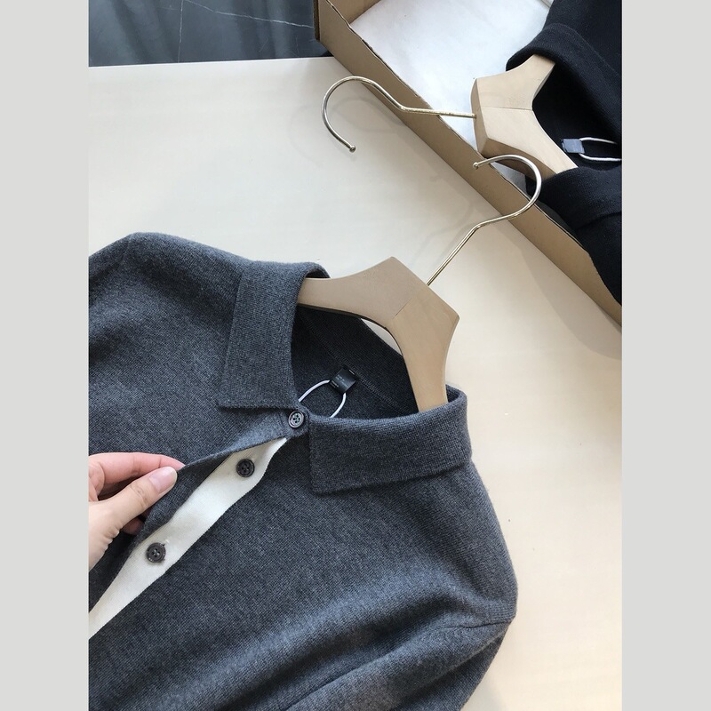 Korean Style Exquisite and Elegant Wool-Containing Small Lapel Color-Blocked Fake Two-Piece Knitted Long-Sleeved Cardigan Women's Inner Top Autumn