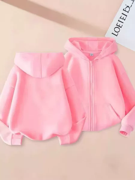 Boys and Girls Spring and Autum Thin Cardigan Sports Hooded Sweatshirt Medium and Large Children Pure Color Casual Jacket Zipper Sweatshirt