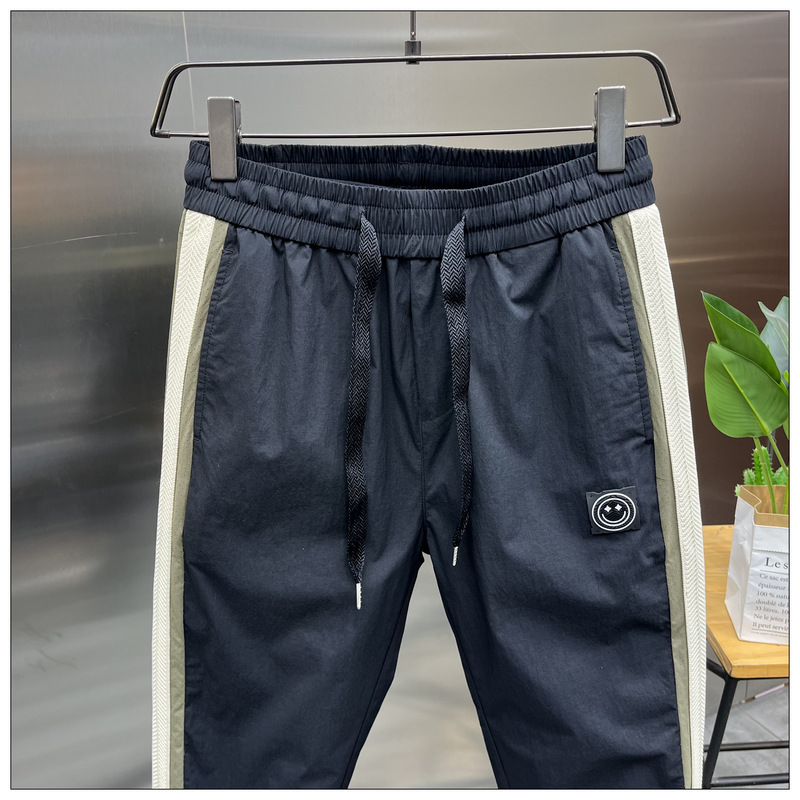Spring summer quick drying washed loose men's side striped splicing trend slim fit leg binding cropped pants, sports and_voghion.com