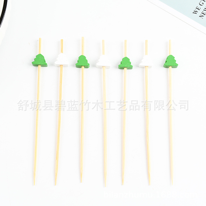 Frutas desechables enchufadas de pastel de bocadillos horquilla de pastel de luna horquilla casera adorable palo de bambú al por mayor árbol de Navidad
