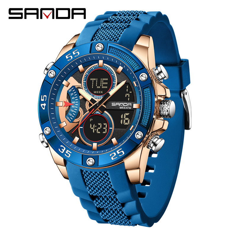 SANDA Sanda 5104 explosión de reloj de estudiante Reloj electrónico multifuncional Reloj deportivo a prueba de agua doble pantalla