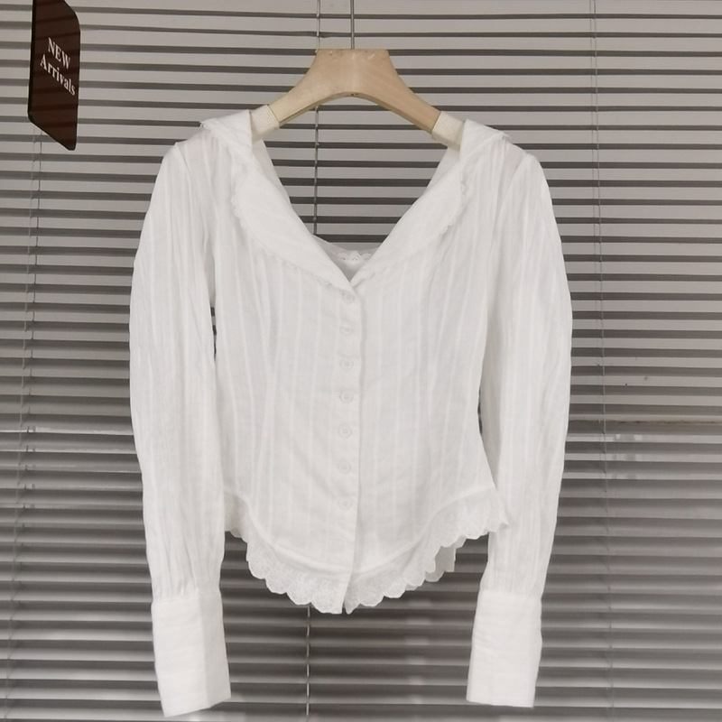 Niche Fashion Niche Shenzhen Spring Fashion Sexy Spice Lace Long Sleeve Vertical Button Short Shirt