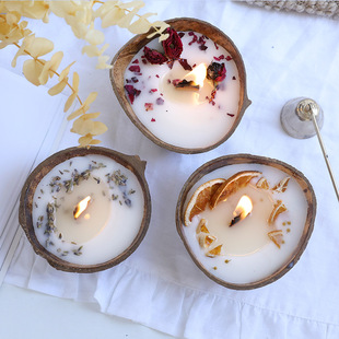 Cross-Border Coconut Bowl Scented Candle Dried Flower Candle Fragrance Home Bedroom Atmosphere Candle Party Decoration Candle