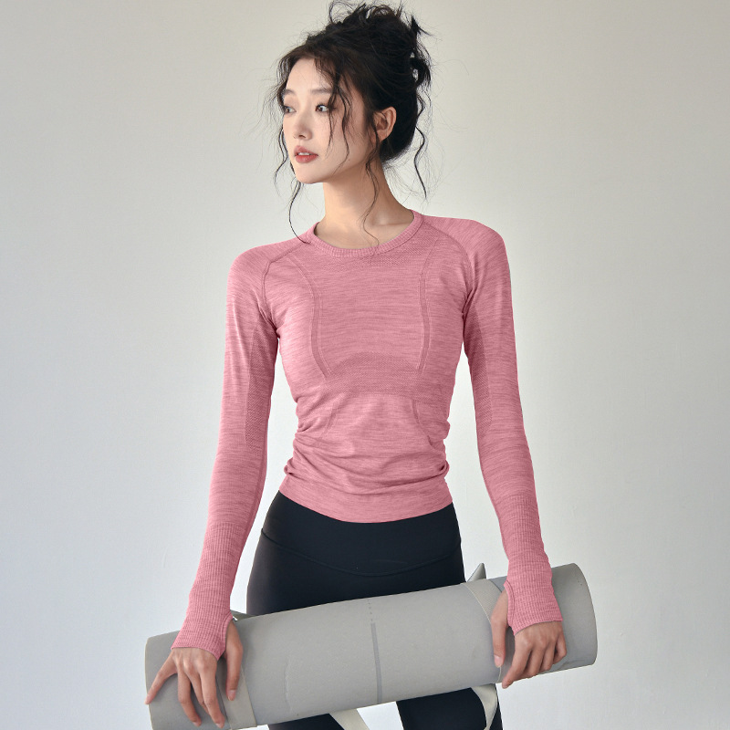 New Sports Top Women's Autumn and Winter Slim-fit Round Neck Quick-drying Seamless One-piece Yoga Clothes Running Training Fitness Long Sleeve