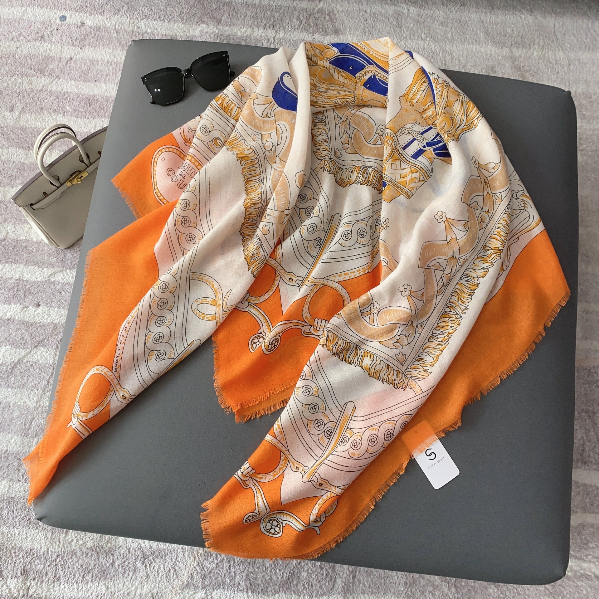Nueva AIMA naranja gran bufanda cuadrada moda borla elegante bufanda chal primavera y verano excursión bufanda decorativa