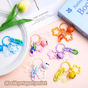 Color Double Five-pointed Star Chain Keychain Pendant Candy Color Bell DIY Accessories Cute Bag Decoration