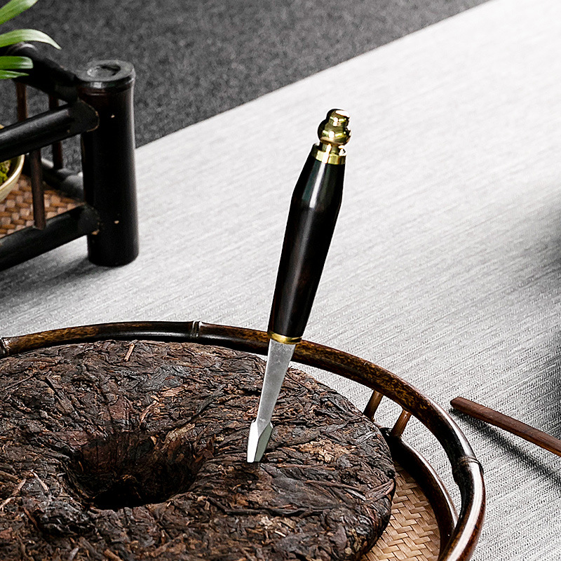 Piel de vaca imitación Damasco asta cuchillo de té patrón de palanca de té aguja de té de acero té negro Pu'er aguja de té Kung Fu ceremonia del té Accesorios