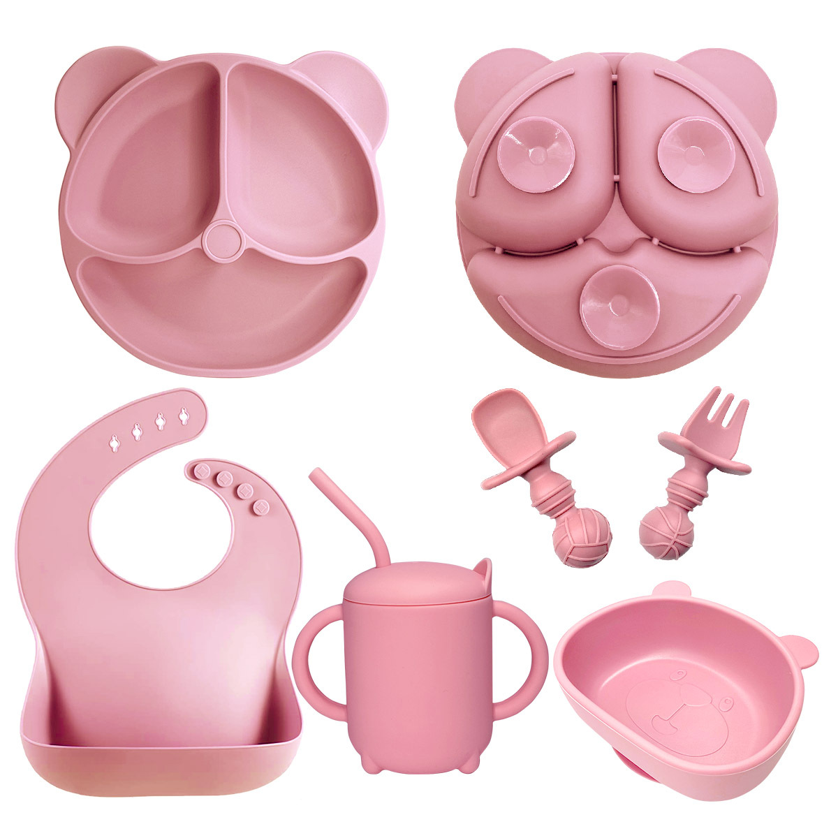 Suministro directo de fábrica bebé vajilla de silicona Niños Bebé integrado suplemento alimenticio tazón traje de alimentación Placa de silicona oso