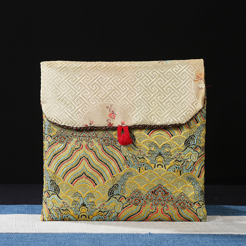 圆点茶饼精装礼品袋普洱包装袋半斤绸缎丝绸天地盖茶叶密封袋