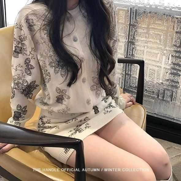 秋冬高级感法式富家千金软糯针织印花套装新款两件套裙修身显瘦女|undefined