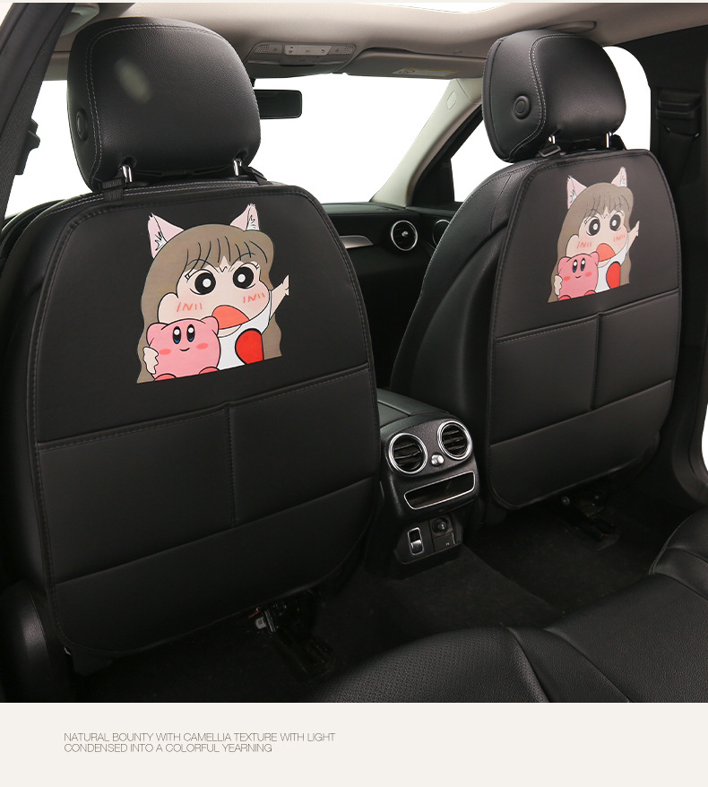 Crayon Shin-Chan Cute Cartoon Car Seat Back Anti-Kick Pad for Women, Car Seat Back Anti-Dirt Pad with Storage Strap