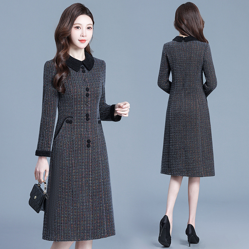 Plus Size Women's Mid-Length Dress 2026 Autumn New Korean Style Simple Fashion Slim Fit Mom Dress Plus Size Women's Mid-Length Dress 2026 Autumn New Korean Style Simple Fashion Slim Fit Mom Dress