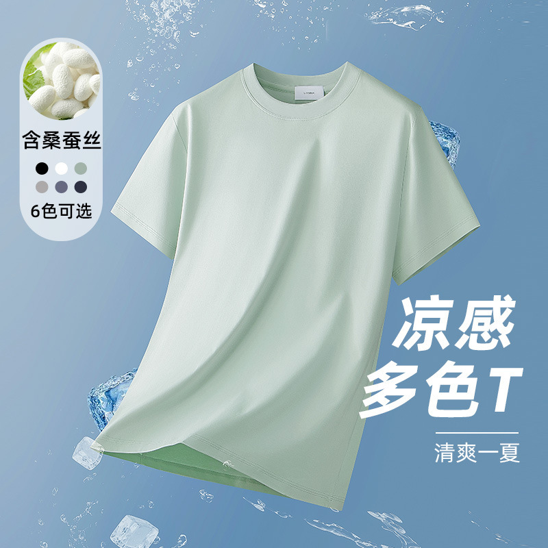 [High-End Mulberry Silk] Cooling 7A Antibacterial 270g Liquid Ammonia Ice Silk Short-Sleeve T-Shirt, Light Luxury T-Shirt, Versatile T-Shirt for Men