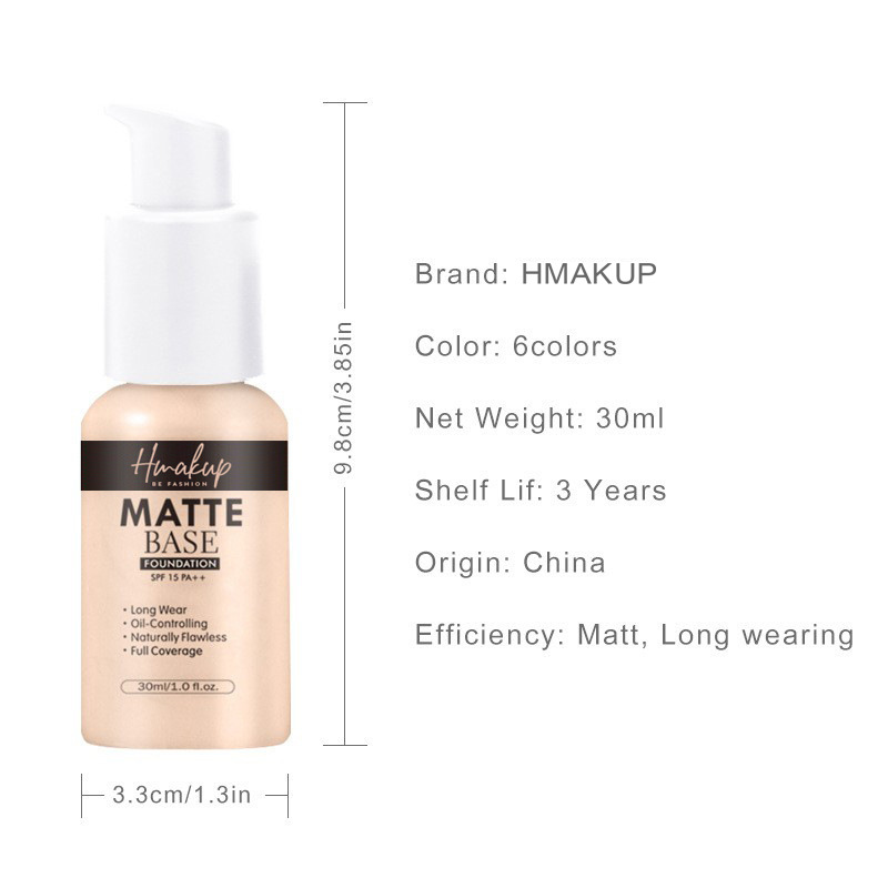 Description Picture 3 of item30ml SEPORA 6 Colors Matte Liquid Foundation Oil Control Waterproof Full Coverage Facial Natural Concealer Base Makeup Cosmetics