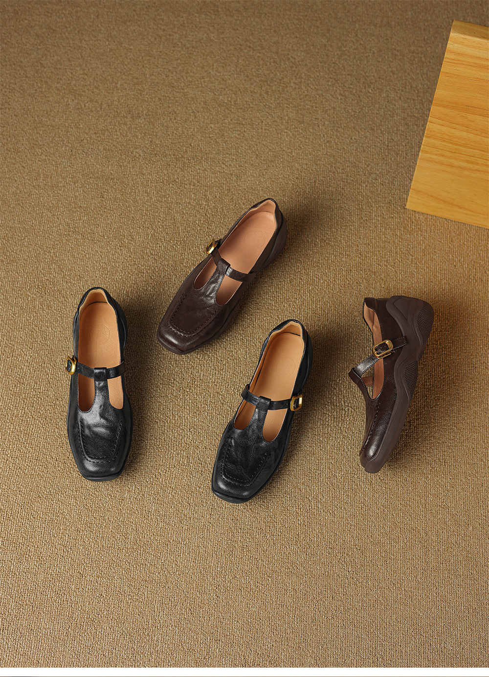 Giày sandal nữ quai ngang mũi nhọn đế dày da cừu buộc dây — màu nâu chi tiết 18