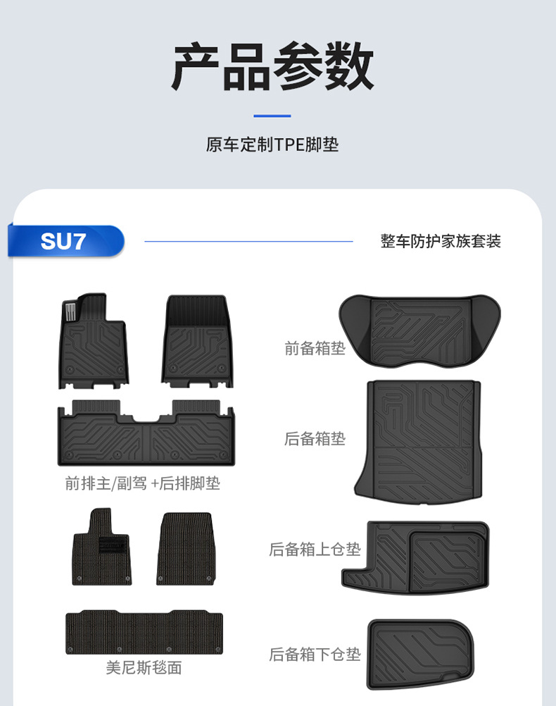 Suitable for Xiaomi Su7 Su7 Ultra Yu7 Special All-Weather Tpe Car Floor Mats and Vehicle Accessories Modification