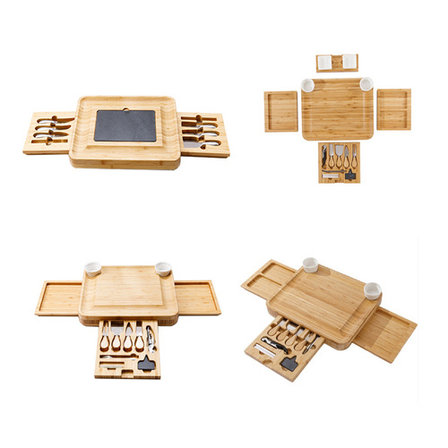 Cheese board cross-border bestseller with drawer tray knife set bamboo cutting board ready for home use cheese cutting board set