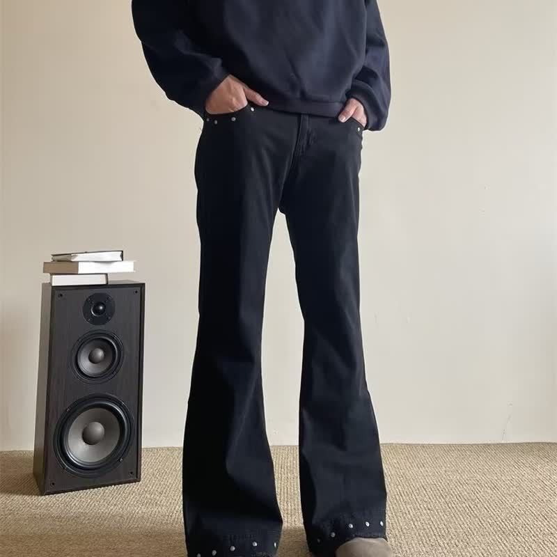 Vintage Rivet Flared Jeans Unisex Niche American Clean Fit Design Casual Slimming Flared Pants