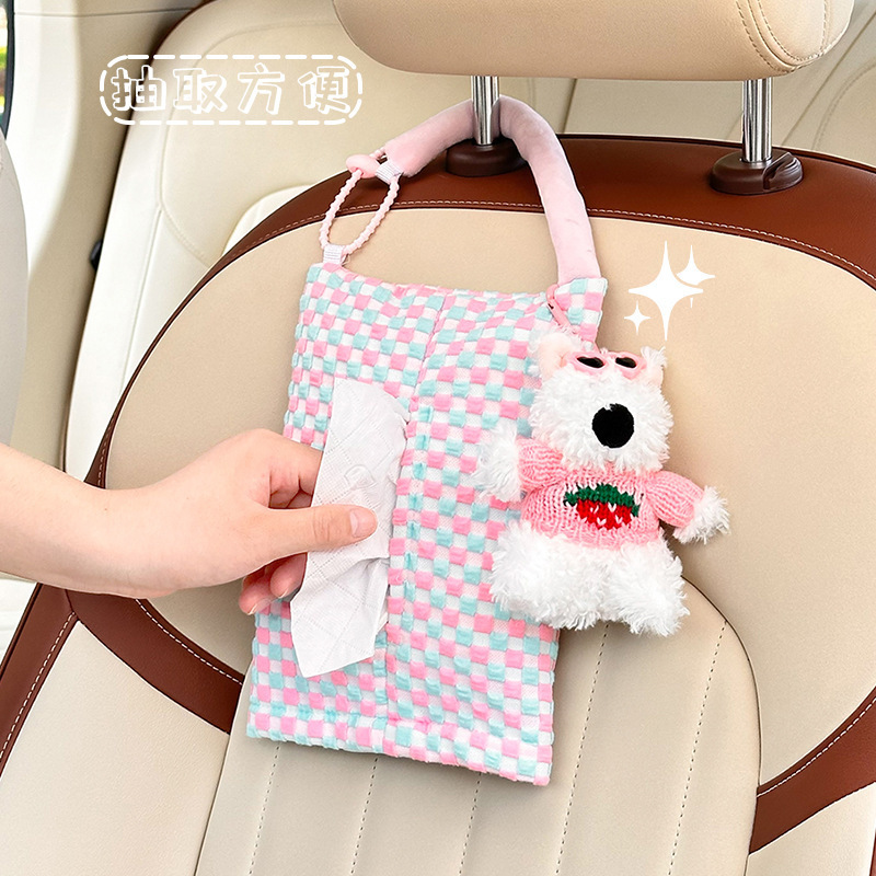 Caja de pañuelos de coche de dibujos animados rojo creativo neto coche colgante toalla de papel caja de dibujo lindo cachorro coche bolsa de pañuelos mujer