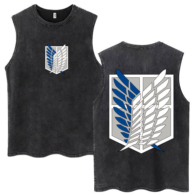 Anime Attack on Titan Washed Vest Ackerman Mikasa Eren Jaeger Sakura Sleeveless T-Shirt Anime Attack on Titan Washed Vest Ackerman Mikasa Eren Jaeger Sakura Sleeveless T-Shirt