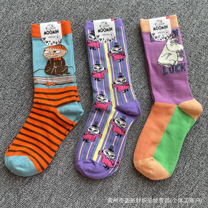 New Moomin Moomin Asian and American Ins Trendy Socks Pattern Mid-Calf Women's Socks Japanese Style Cartoon Cute Anime