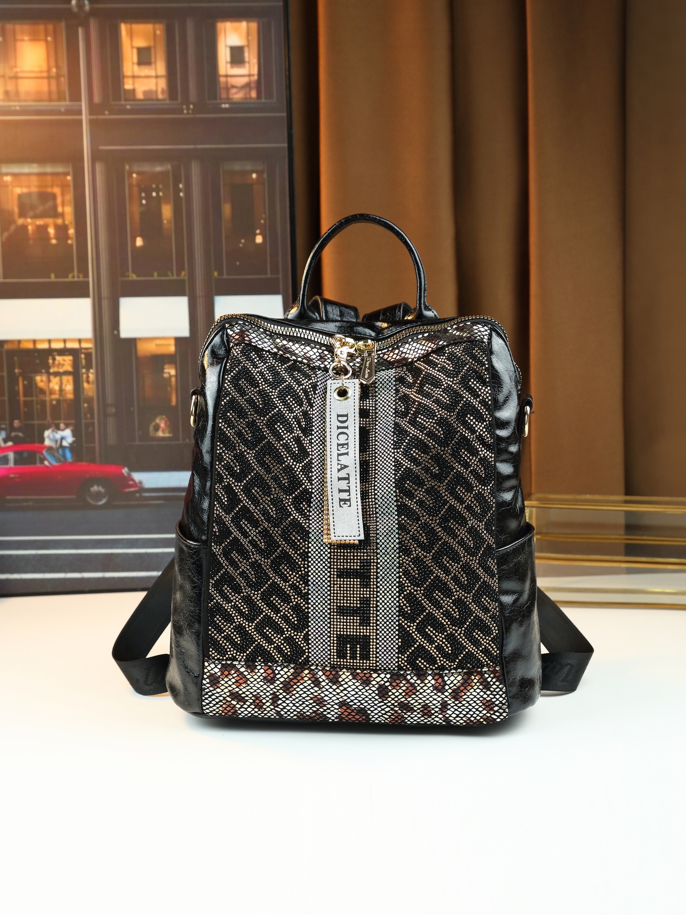 Women's Rhinestone Square Backpack Casual Shoulder Tote Bag_voghion.com