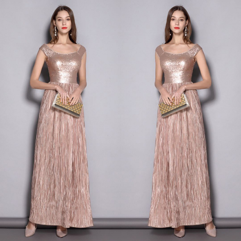 Cross-Border Source Factory Foreign Trade Amazon Elegant Slim-Fit Sequined Ruched Women's Fashion Long Evening Dress Bridesmaid Cross-Border Source Factory Foreign Trade Amazon Elegant Slim-Fit Sequined Ruched Women's Fashion Long Evening Dress Bridesmaid