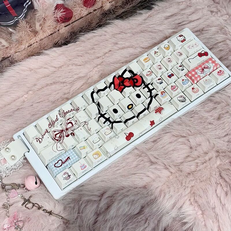 Hellokitty Cat White Keycap Pbt Material Five-Sided Sublimation Original Side Engraving Supports Wooting