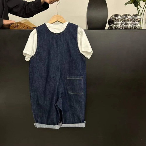 Boys' and Girls' Spring and Autumn Bib Overalls 2025 Korean Style Children's Stylish Trendy Outfits Boys' Bib Overalls Versatile Denim