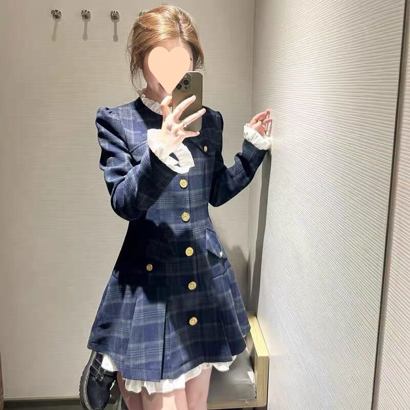 2025秋冬裝新款韓版時尚顯瘦修身氛圍感小香風連衣裙短裙女小個子