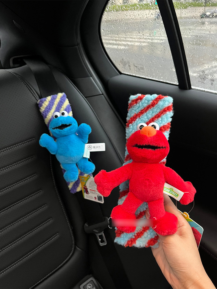 New Sesame Street Elmo Car Shoulder Cover Elmo Cookie Monster Plush Doll Car Seat Belt Protective Cover