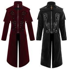 Gothic Collar Retro Long-Tailed Men's Clothing Gothic Style Red Winter Cross Zipper Fashion