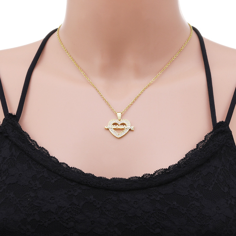 304 Stainless Steel Chain Material cable chain Chain Type 304 Stainless Steel Copper Fashion MAMA Plating Inlay Letter Heart Shape Zircon Pendant Necklace