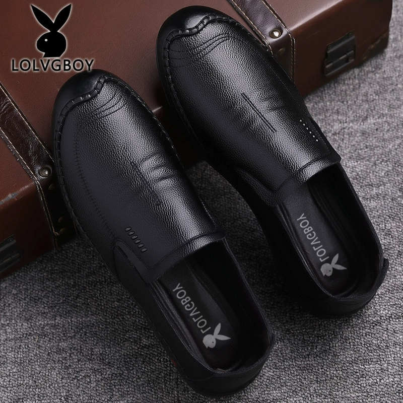 Shoes for leather shoes, men's summer breathable non-slip work casual footwear for leisure, genuine leather, soft sole