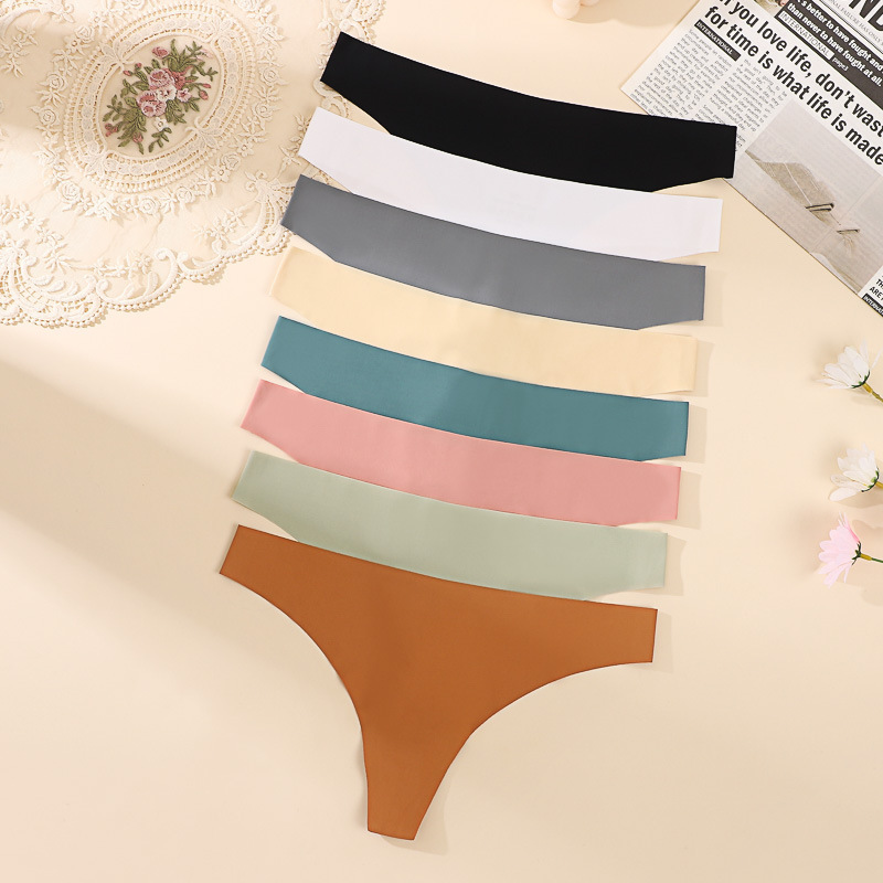 Cross-border European and American seamless ice silk bikini underwear women's low waist comfortable breathable cotton crotch female thong